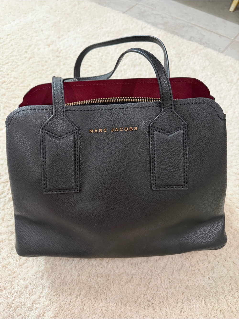 Marc Jacobs Black Pebbled Leather Tote with Gold Logo